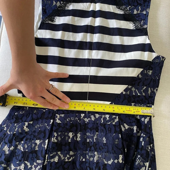 NWT RW&Co Cotton Blend Nautical Lace Striped Navy & White Cocktail Dress Size 6 - Picture 12 of 12